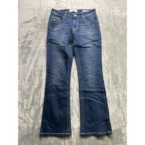 VGS Jeans BootCut Y2K Distressed Embroidered Mid Rise Stretch‎ Womens Sz 6 Blue